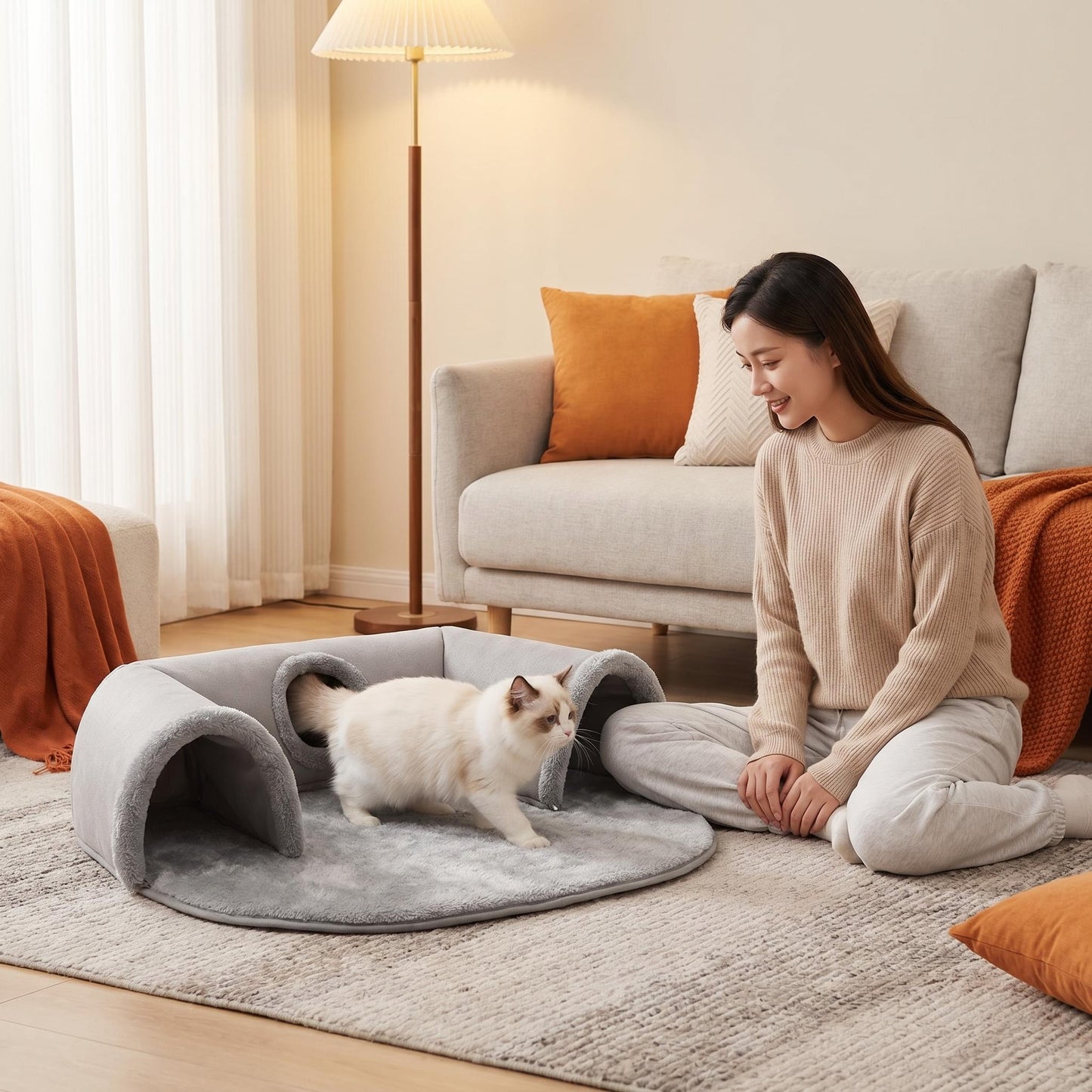 🐱 2 az 1-ben plüss macskaágy alagúttal 🛏️