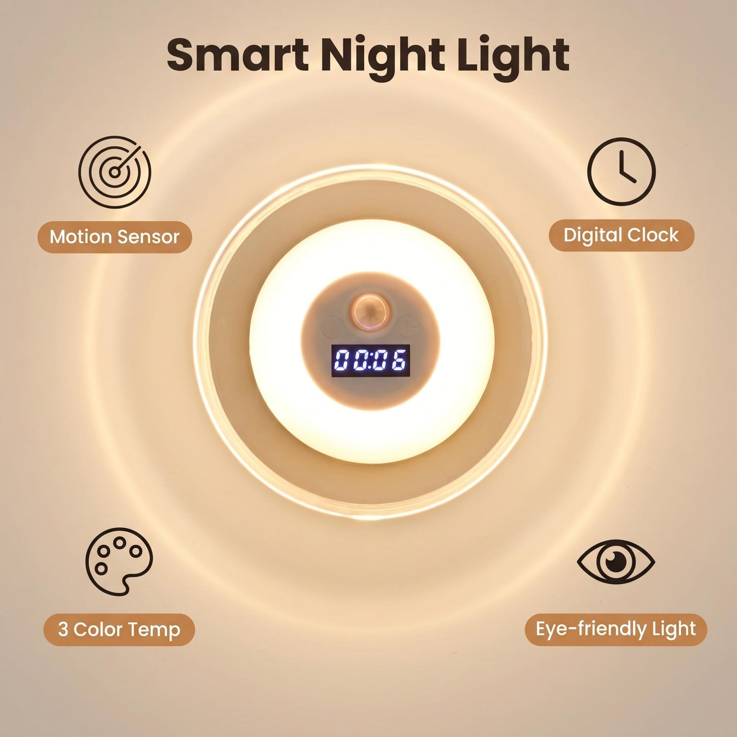 “1+1 ingyen 🎁✨” 🔥50% Kedvezmény🏷️💡 Intelligens LED-es éjszakai lámpa órával – 🌙 mozgásérzékelő, 3 színű fény, 🔋 energiahatékony