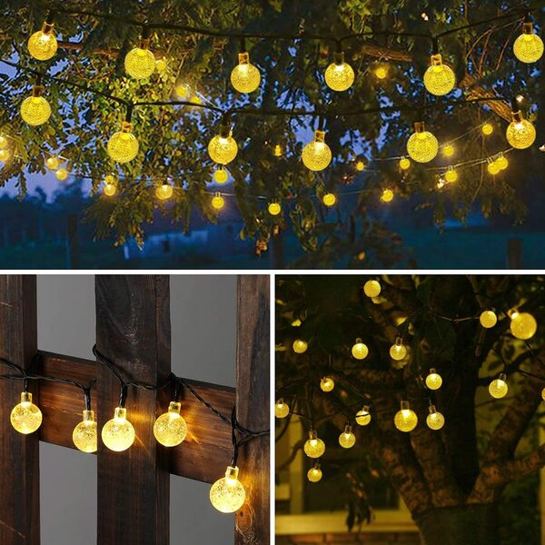 ⏰ Korlátozott ideig érvényes ajánlat 🎁☀️ Napelemes buborékfények – 🎆 8 villogó mód, 🌿 5 m, 20 LED, IP44 – kerti hangulatvilágítás