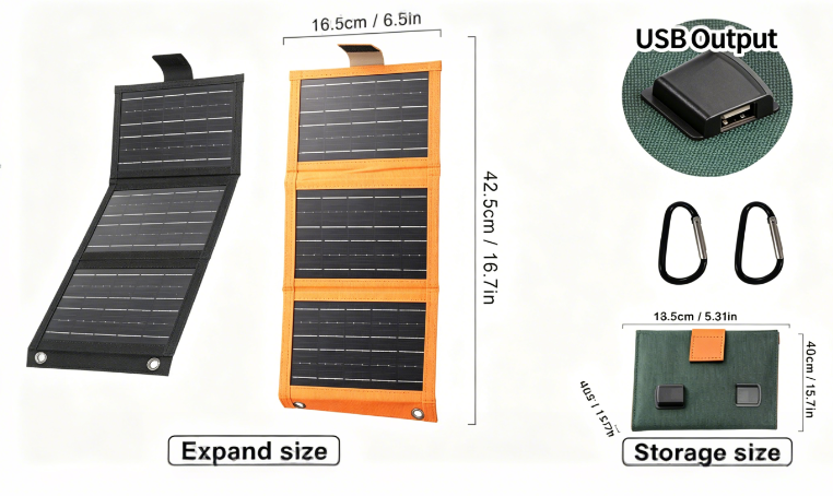 📦 Kombinált csomag 🔗☀️ Hordozható napelem – Összecsukható, USB-töltéssel, időjárásálló 🔋