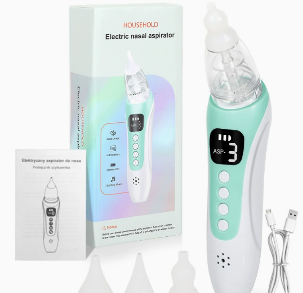 🔥50% Kedvezmény🏷️🍼 Elektromos orrszívó babáknak, 🎵 3 állítható szívóerő, 🧸 3 puha szilikon fej, 2 évig + zenével – könnyen tisztítható, USB töltés