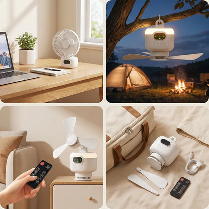 🔋 Újratölthető mennyezeti ventilátor LED-es világítással 💡