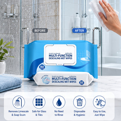 🔥50% Kedvezmény🏷️🧽 Víz nélküli vízkőeltávolító törlőkendők – 🚿 csíkmentes tisztaság krómon és üvegen, 💧 80 lapos kiszerelésben