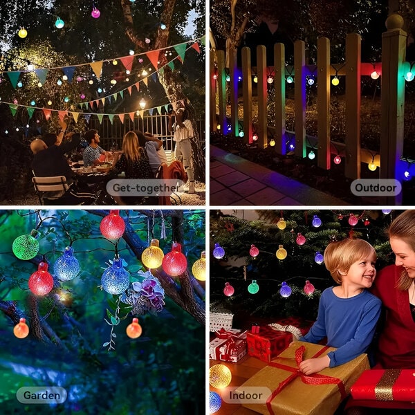 ⏰ Korlátozott ideig érvényes ajánlat 🎁☀️ Napelemes buborékfények – 🎆 8 villogó mód, 🌿 5 m, 20 LED, IP44 – kerti hangulatvilágítás