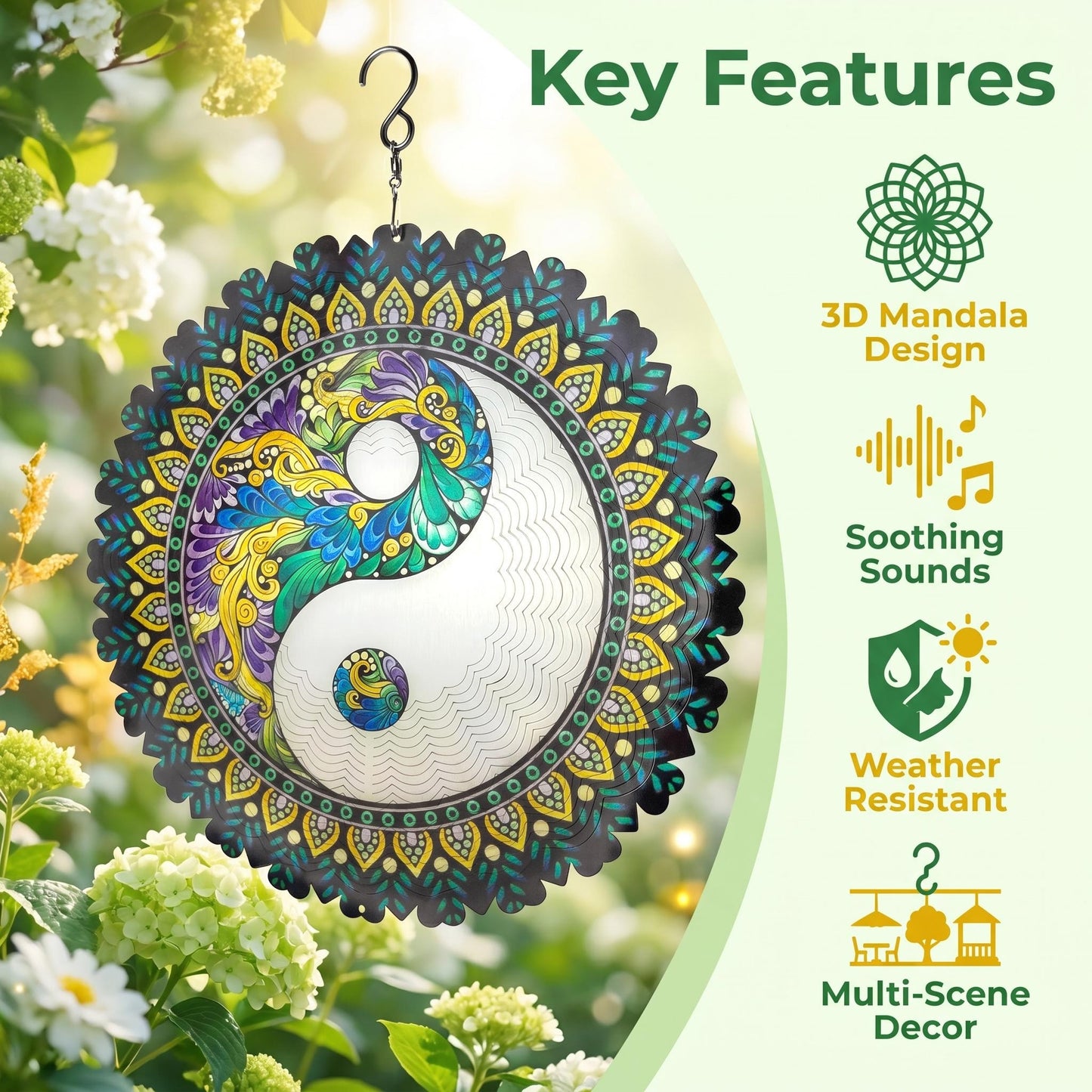 🔥50% Kedvezmény🎨Több színben kapható🌈🌬️ 3D színes szél mandala, 🍃 rozsdamentes acél, 🌸 kültéri-beltéri fali dekor – szellőre életre kel