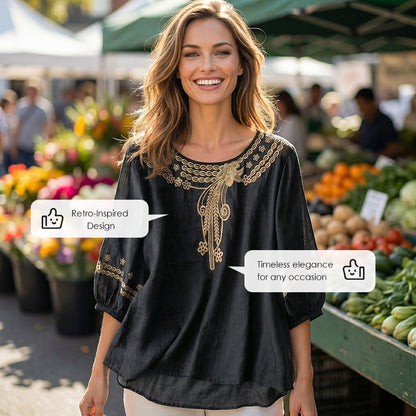 ⏰ Korlátozott ideig érvényes ajánlat 👚 Hímzett pamut-len blúz – könnyű és légáteresztő, 🌸 virágmintás csipkével, ✨ laza, kényelmes szabás – tavasztól nyárig