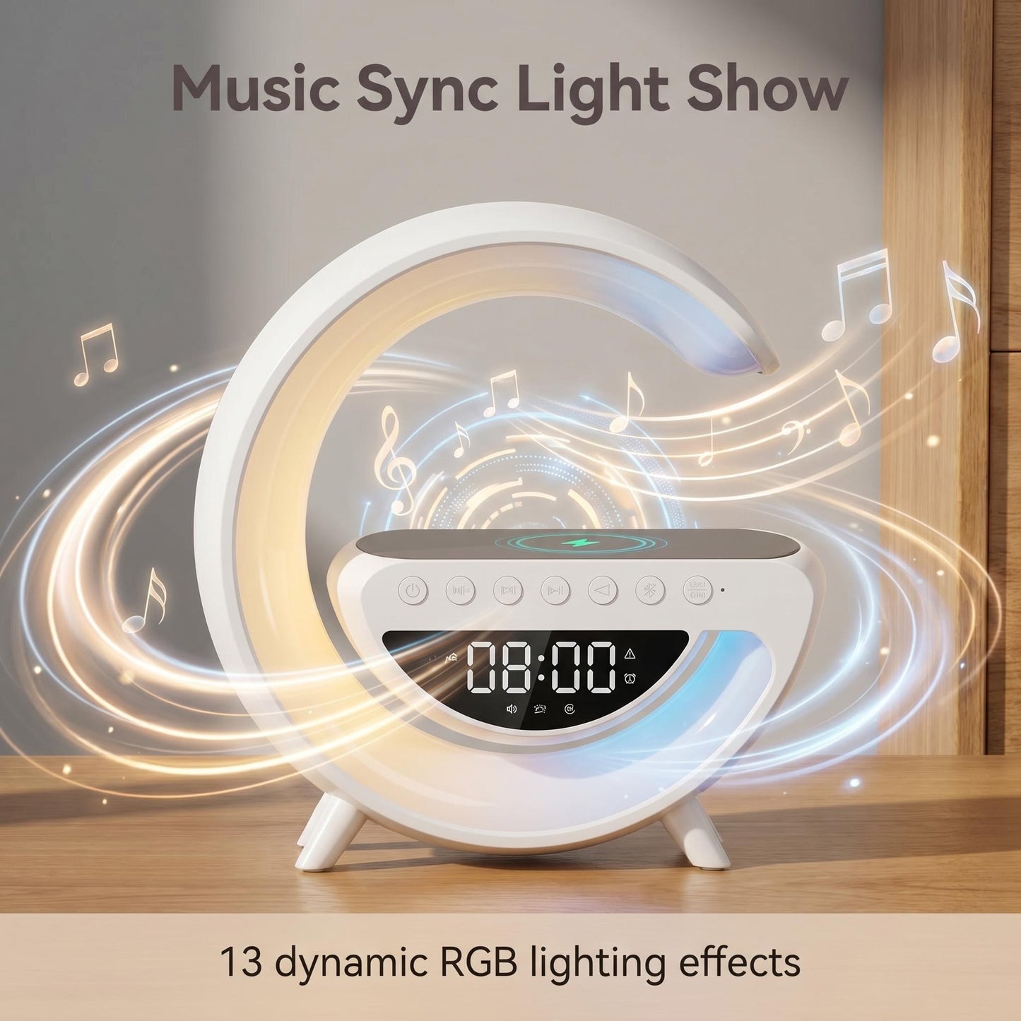 🔥Kettőt vásárolsz🌙 Félhold alakú RGB hangszórós lámpa vezeték nélküli töltővel 🔊