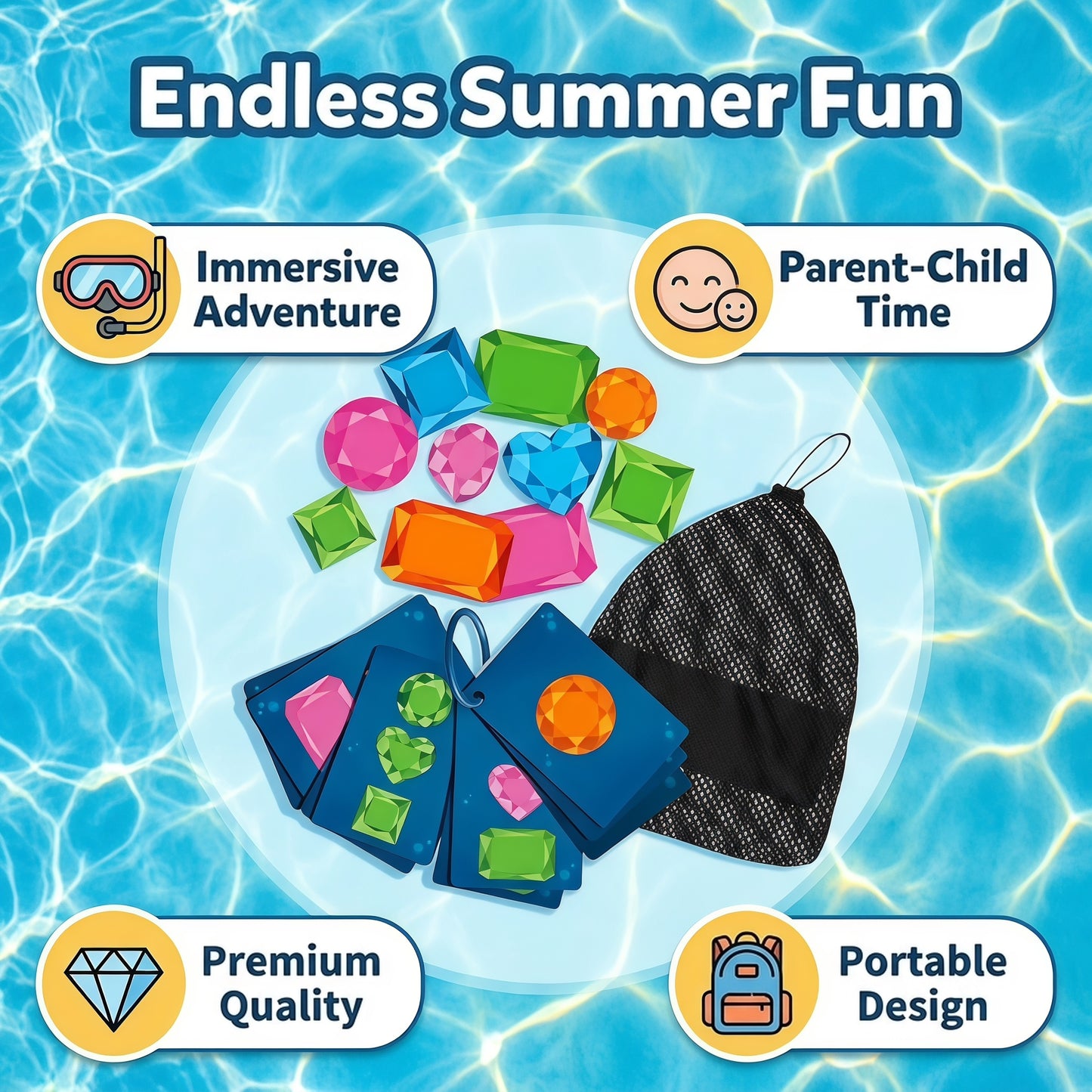 “1+1 ingyen 🎁✨” 🏊‍♂️💎 Víz alatti kalandjáték! SkillSprout búvár gyémántkereső – 🧠memória + sebesség, 💦medencéhez, 🎁64 színes drágakő