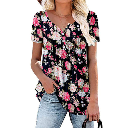 🔥50% kedvezmény👚 Női, lebegő szabású, virágmintás, gombos póló 🌸