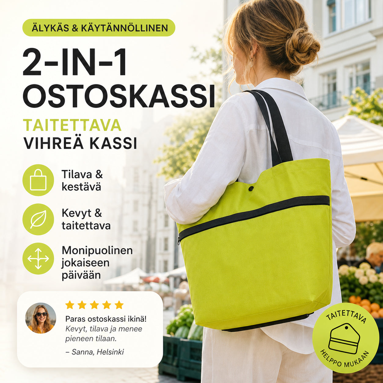 🔥50% popust🏷️🛒 Zložljiva nakupovalna vrečka 2 v 1 – 📦 23 L prostornine, 💪 600D Oxford tkanina, 🎁 praktično darilo