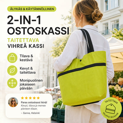 🔥50% popust🏷️🛒 Zložljiva nakupovalna vrečka 2 v 1 – 📦 23 L prostornine, 💪 600D Oxford tkanina, 🎁 praktično darilo