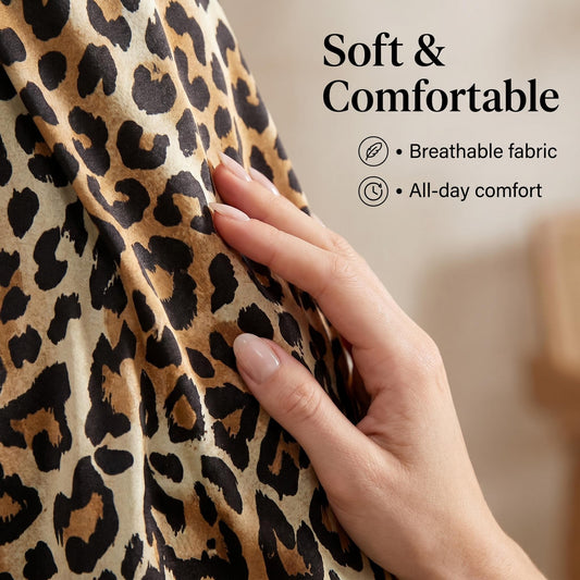 🐆 Női, V-nyakú, elöl csavart, leopárdmintás felső 👚