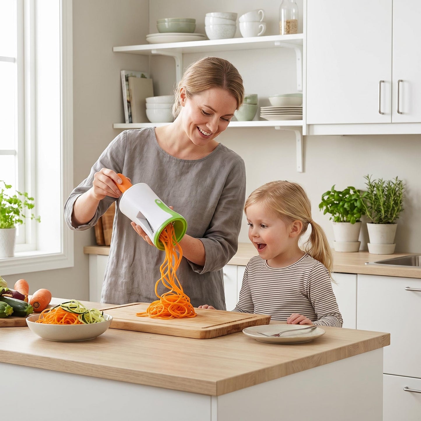 “1+1 ingyen 🎁✨”🥕 Kézi, többfunkciós zöldség-spirálvágó, 🔪 cserélhető pengékkel, 🥗 egészséges, alacsony szénhidráttartalmú ételekhez