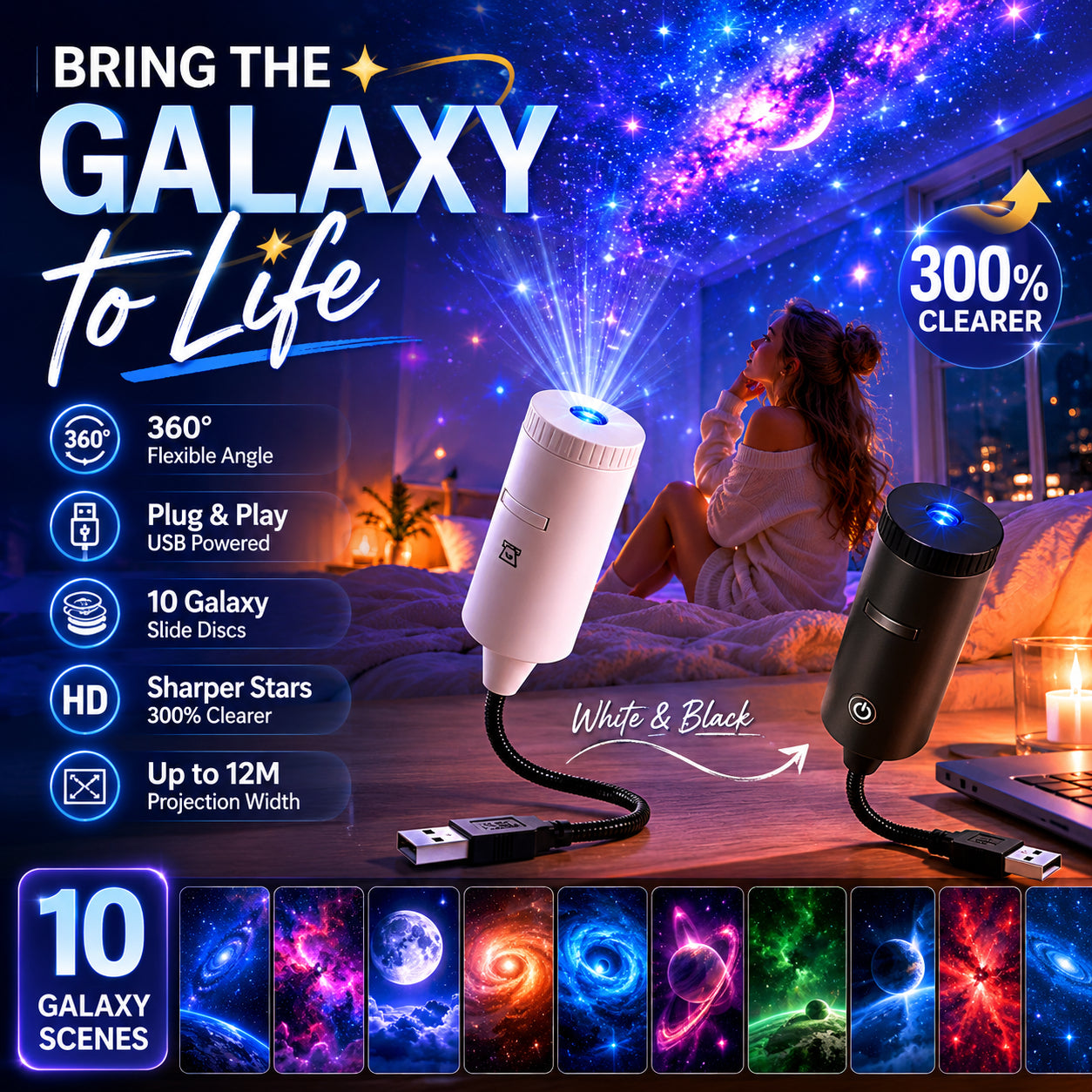 🔌 Plug-and-Play HD csillagvetítő 🌟