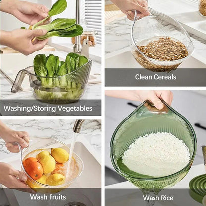 ⏰ Korlátozott ideig érvényes ajánlat 🎁📏Több méretben kapható🥬 Többcélú fogantyús rizsmosó szűrőtál – két méret, élelmiszerbiztos PET, konyhai sokoldalú használat