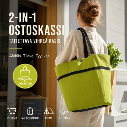 🔥50% popust🏷️🛒 Zložljiva nakupovalna vrečka 2 v 1 – 📦 23 L prostornine, 💪 600D Oxford tkanina, 🎁 praktično darilo
