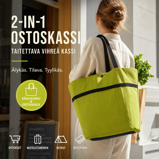 🔥50% popust🏷️🛒 Zložljiva nakupovalna vrečka 2 v 1 – 📦 23 L prostornine, 💪 600D Oxford tkanina, 🎁 praktično darilo