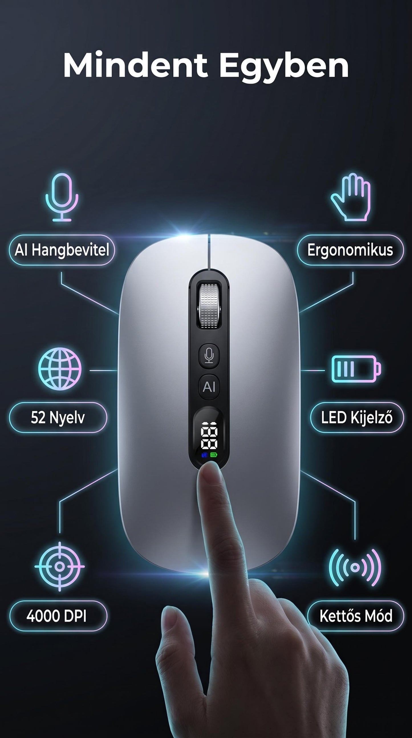 🔥50% Kedvezmény🏷️🎙️ Hangvezérlésű, AI-alapú vezeték nélküli egér, 🌍 52 nyelv felismerésével, ⚡ 4000 DPI – munkát és kreativitást támogató eszköz（副本）（副本）