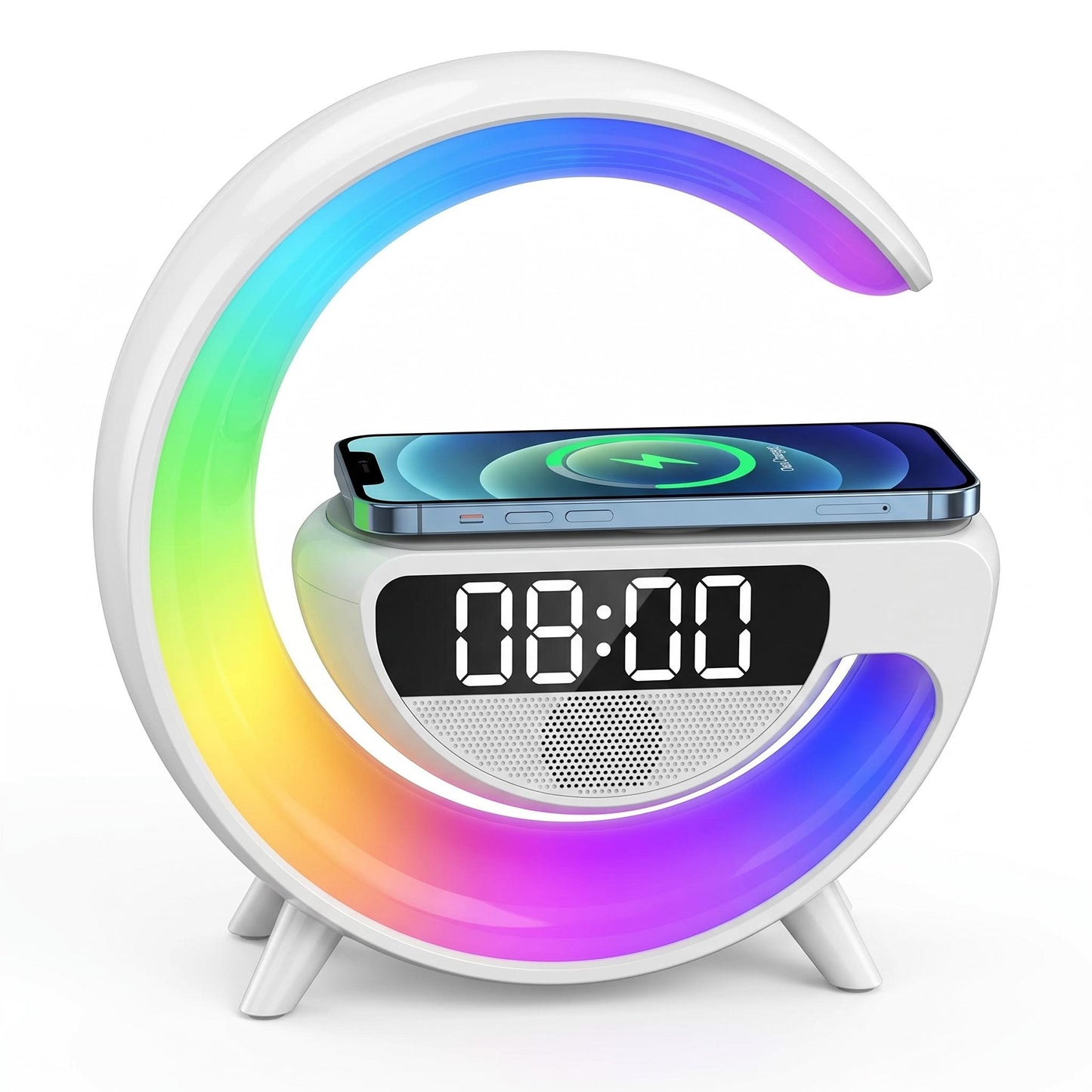 🔥Kettőt vásárolsz🌙 Félhold alakú RGB hangszórós lámpa vezeték nélküli töltővel 🔊