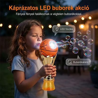 🔥50% Kedvezmény🏷️🏆 Villogó LED-es buborékfúvó, 🏀 sporttrófea formában, 🎉 folyadékkal együtt – azonnali parti hangulat
