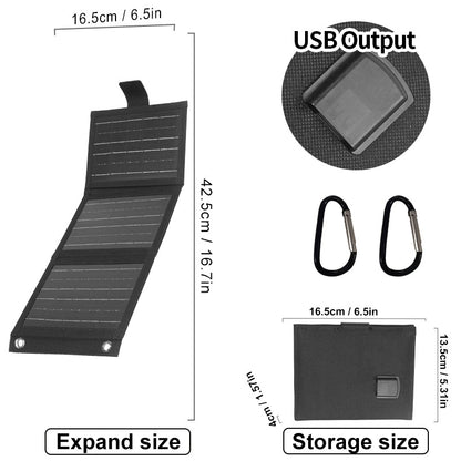 📦 Kombinált csomag 🔗☀️ Hordozható napelem – Összecsukható, USB-töltéssel, időjárásálló 🔋