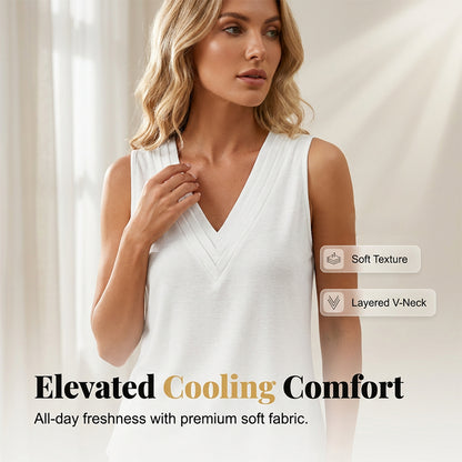 🔥50% Kedvezmény🏷️👗 Női ujjatlan, ✨ V-nyakú, redőzött póló több színben – pamutkeverék, 🌬️ lélegző anyag, laza szabás, ideális nyárra