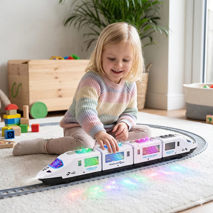 🔥50% Kedvezmény🚂 Világító és zenélő elektromos játékvonat – intelligens akadályelkerüléssel, 3 méretben