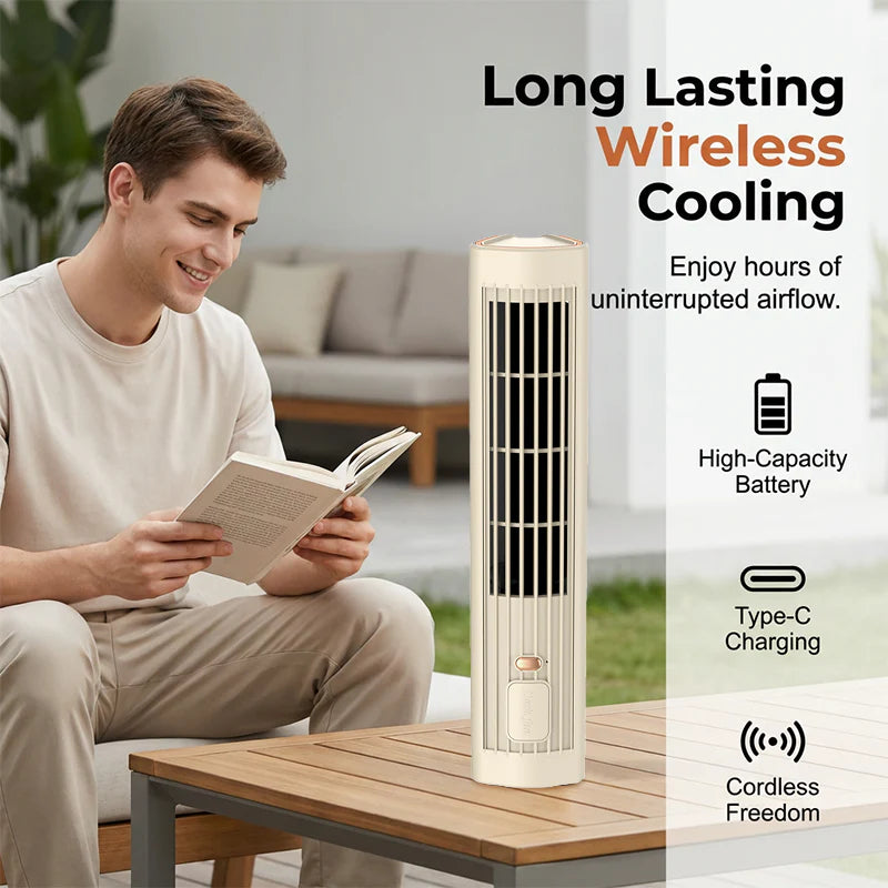 🔥50% Kedvezmény🏷️💨 Újratölthető légkeringető ventilátor, ✨ álló és fekvő módban is, 🔋 vezeték nélküli szabadság – 3 sebességfokozat