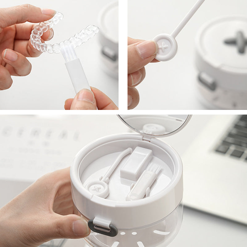 ⏰ Korlátozott ideig érvényes ajánlat 🎁🦷 Többfunkciós tok fogszabályzó készülékekhez – 💧 áztatótálcával, tükörrel, 🪥 tisztítókefével – utazáshoz is ideális