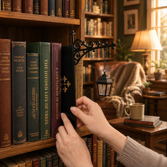 🔥50% popust🏷️📚 Mini knjižna opora v obliki ulične svetilke – 💡 topla svetloba, 🏠 kompaktna, iz železa – retro dekor