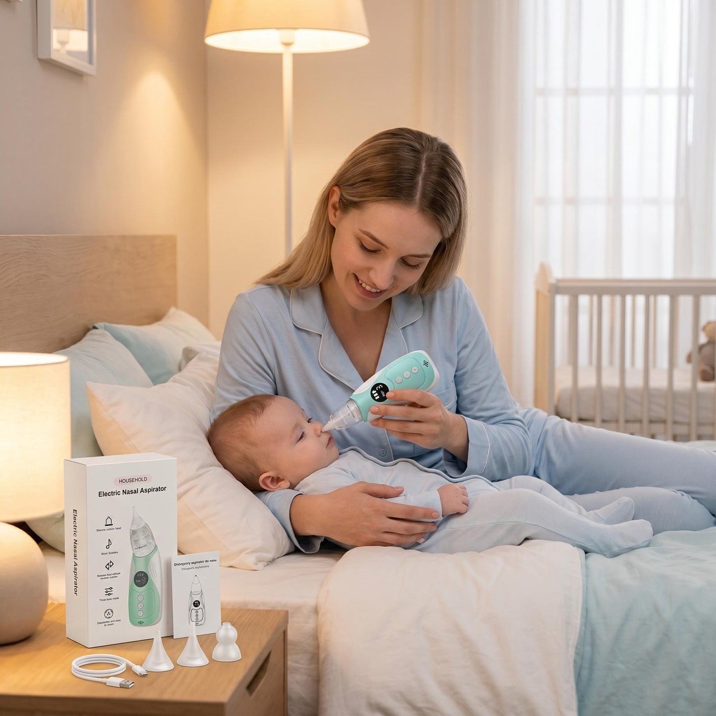 🔥50% Kedvezmény🏷️🍼 Elektromos orrszívó babáknak, 🎵 3 állítható szívóerő, 🧸 3 puha szilikon fej, 2 évig + zenével – könnyen tisztítható, USB töltés