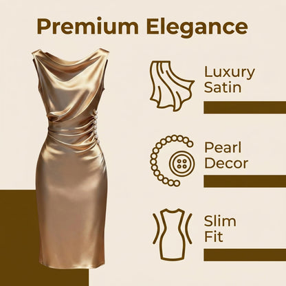 🔥 50% Kedvezmény 🏷️ Több méretben kapható 👗✨ Pezsgő arany szatén gyöngy alakú ruha
