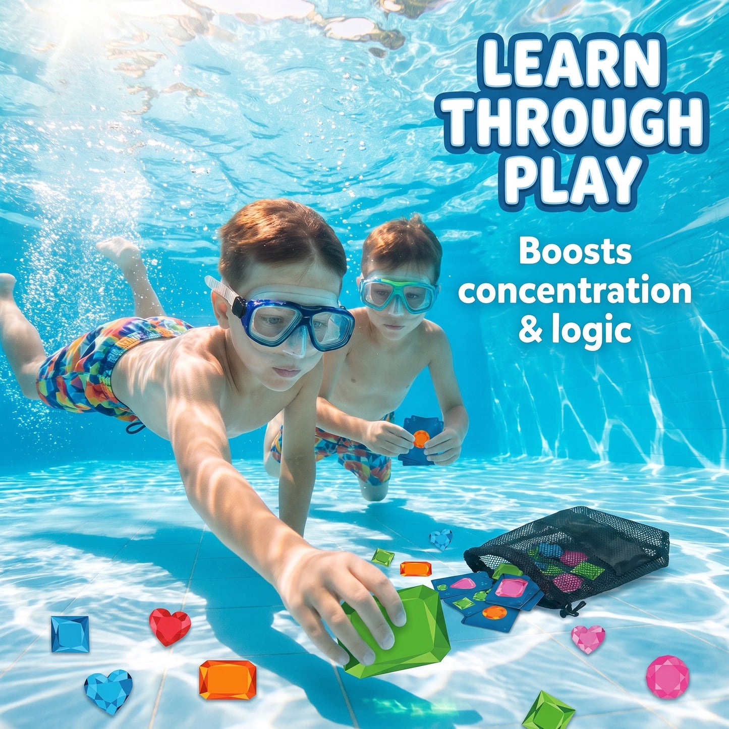 “1+1 ingyen 🎁✨” 🏊‍♂️💎 Víz alatti kalandjáték! SkillSprout búvár gyémántkereső – 🧠memória + sebesség, 💦medencéhez, 🎁64 színes drágakő