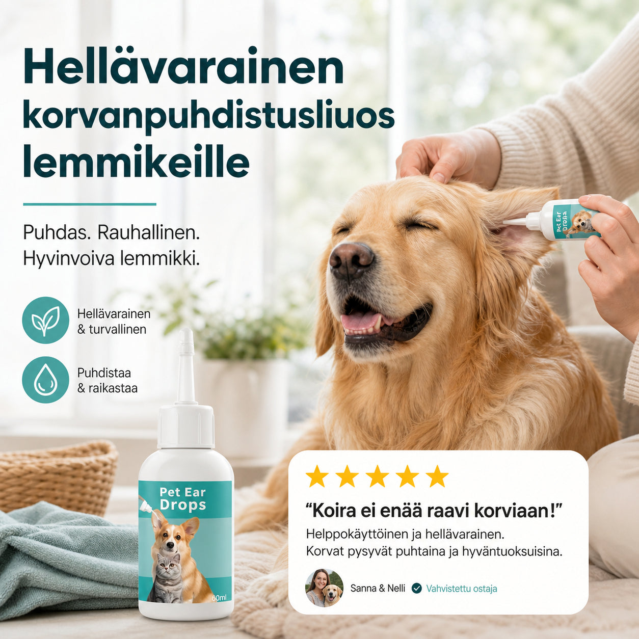 Nežna raztopina za čiščenje ušes za hišne ljubljenčke | PETCARE