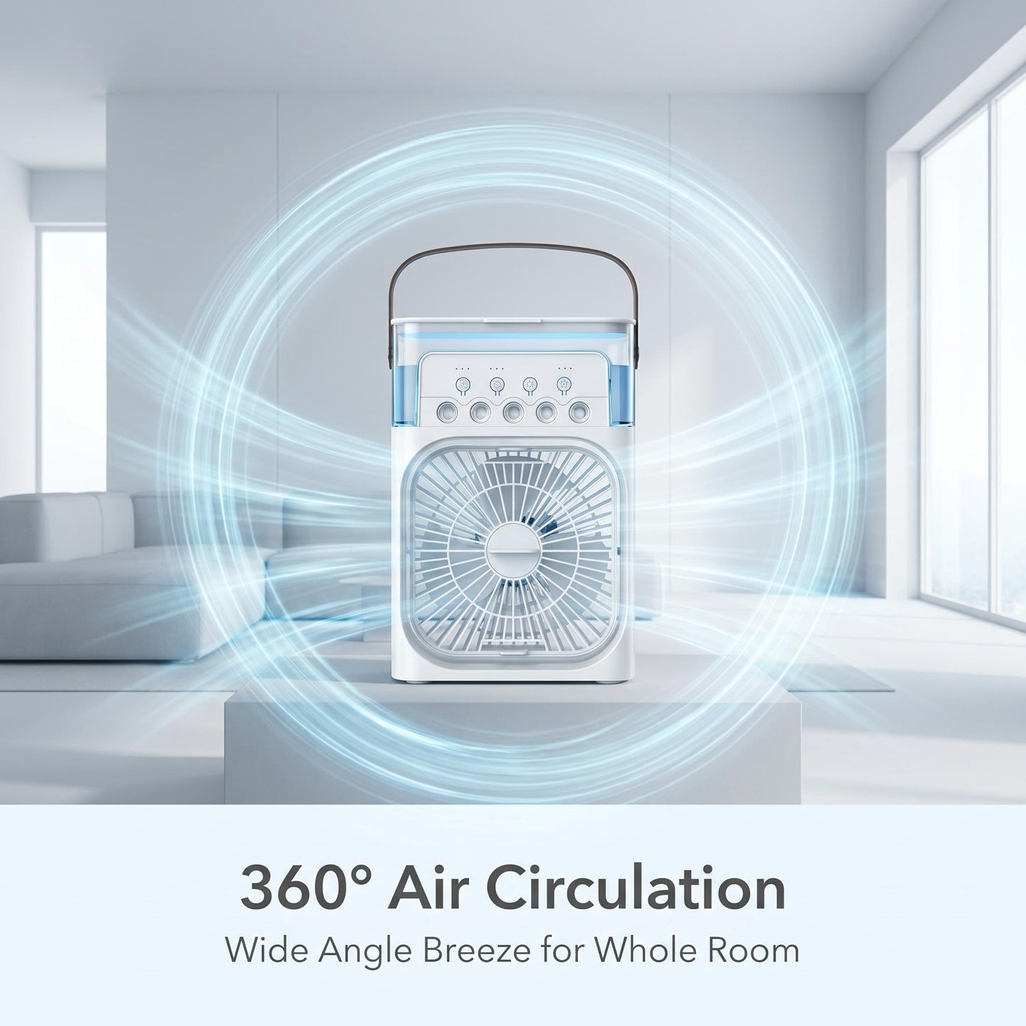 🔥50% Kedvezmény🏷️❄️ Asztali „Ice Mist” párásító hűtőventilátor – 💨 5 irányú légáram, 💧600ml nagy tartály – nyári hűtéshez, otthonhoz és irodához