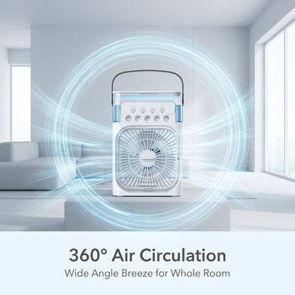 🔥50% Kedvezmény🏷️❄️ Asztali „Ice Mist” párásító hűtőventilátor – 💨 5 irányú légáram, 💧600ml nagy tartály – nyári hűtéshez, otthonhoz és irodához