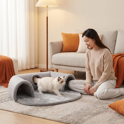 🐱 2 az 1-ben plüss macskaágy alagúttal 🛏️