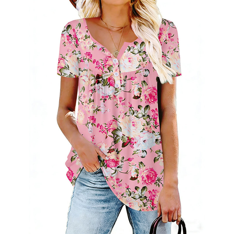 🔥50% kedvezmény👚 Női, lebegő szabású, virágmintás, gombos póló 🌸