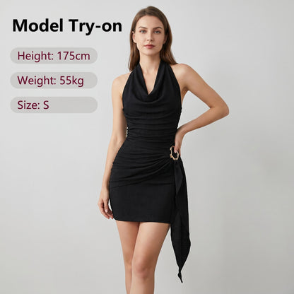 👗 Női alkalmi, nyakpántos, hátkivágásos, testhezálló, V-nyakú ruha ✨