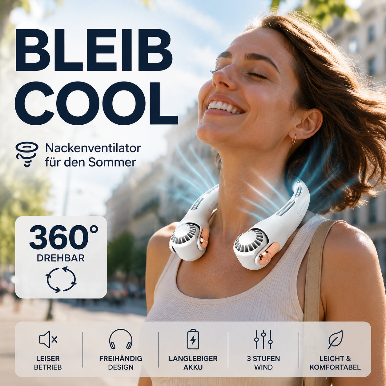 🔥50% Kedvezmény🏷️💨 Csendes hordozható nyakventilátor, 🔄 360°-ban forgatható fejjel, 🔋 USB-ről tölthető – hűsítő szellőzés bárhol, bármikor