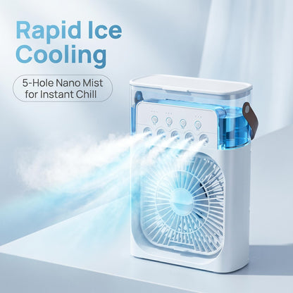 🔥50% Kedvezmény🏷️❄️ Asztali „Ice Mist” párásító hűtőventilátor – 💨 5 irányú légáram, 💧600ml nagy tartály – nyári hűtéshez, otthonhoz és irodához