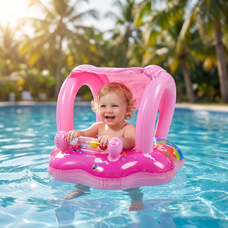 🔥50% Kedvezmény🏷️⛵💦 Mini kapitány a medencében! Gyerek jacht alakú úszómatrac – 🌞naptetővel, 🔫beépített vízipisztollyal, 🛡️biztonságos ülőke