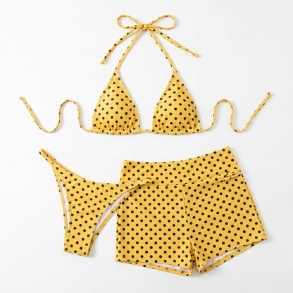 🔥50% Kedvezmény🏷️👙 Retro pöttyös bikini szett, 🎀 oldalt kötős alsóval, 🌊 háromrészes kivitelben – strandra és medencéhez
