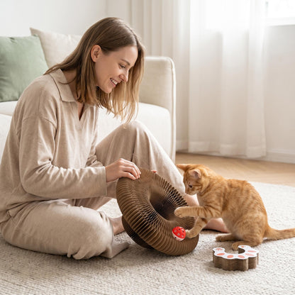 🐱 Harmonika alakú macskakaparó, összecsukható macskajáték, csengővel és macskamentával ellátott interaktív labda, beltéri használatra 🔔