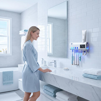 ⏰ Korlátozott ideig érvényes ajánlat 🎁🪥 UV-sterilizáló fogkefetartó – intelligens szárítással, fúrás nélküli rögzítéssel