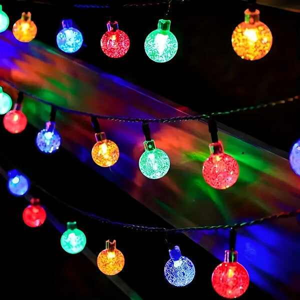 ⏰ Korlátozott ideig érvényes ajánlat 🎁☀️ Napelemes buborékfények – 🎆 8 villogó mód, 🌿 5 m, 20 LED, IP44 – kerti hangulatvilágítás