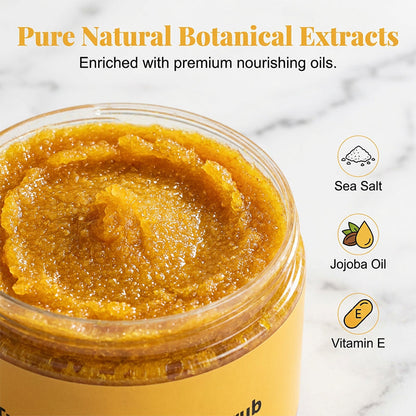 🔥50% Kedvezmény🏷️✨ Természetes kurkuma testradír, 🌊 tengeri sóval, 🌿 jojobaolajjal és E-vitaminnal – arcra és testre