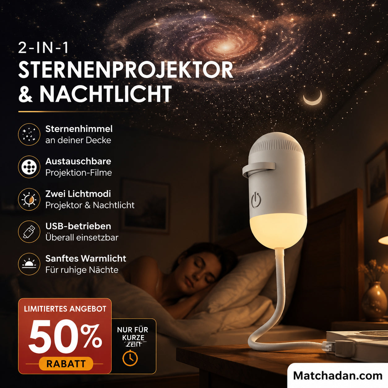 🔥50% Kedvezmény🏷️🌌 2 az 1-ben csillagos égbolt-vetítő és éjszakai lámpa, 🌙 cserélhető fóliákkal, 💫 USB-ről működik – varázslatos hangulatot teremt