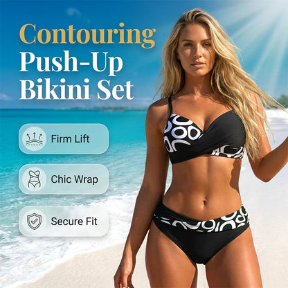 🔥50% Kedvezmény🏷️👙 Kétrészes, push-up hatású bikini szett – 🌊 elegáns wrap kialakítás, 🏖️ prémium rugalmas anyag