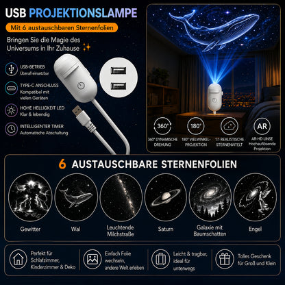 🔥50% Kedvezmény🏷️🌌 2 az 1-ben csillagos égbolt-vetítő és éjszakai lámpa, 🌙 cserélhető fóliákkal, 💫 USB-ről működik – varázslatos hangulatot teremt